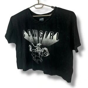 Arula Dark Gray Cowgirl Cropped Distressed‎ Tee Shirt Size A 14 16 New